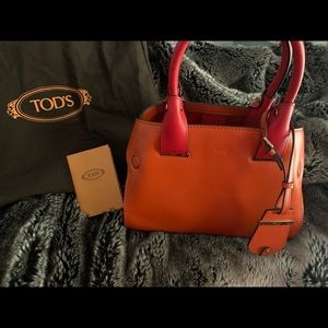 Tods Mini Bag, Beautiful Orange with Red Handles